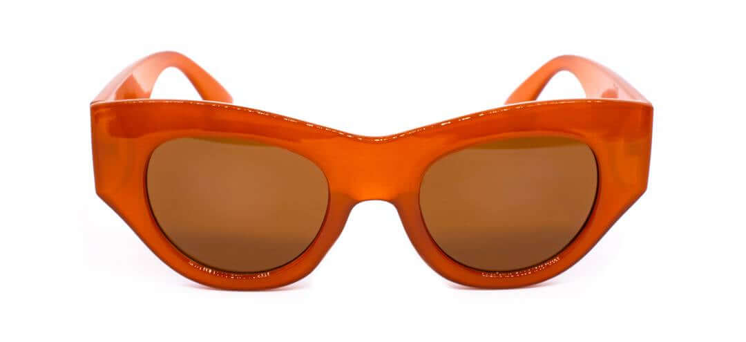 Sonnenbrille „miranda“ – Shiny Orange von KLEYES mit glänzendem orangefarbenem Gestell und braunen Gläsern, jetzt versandkostenfrei kaufen!